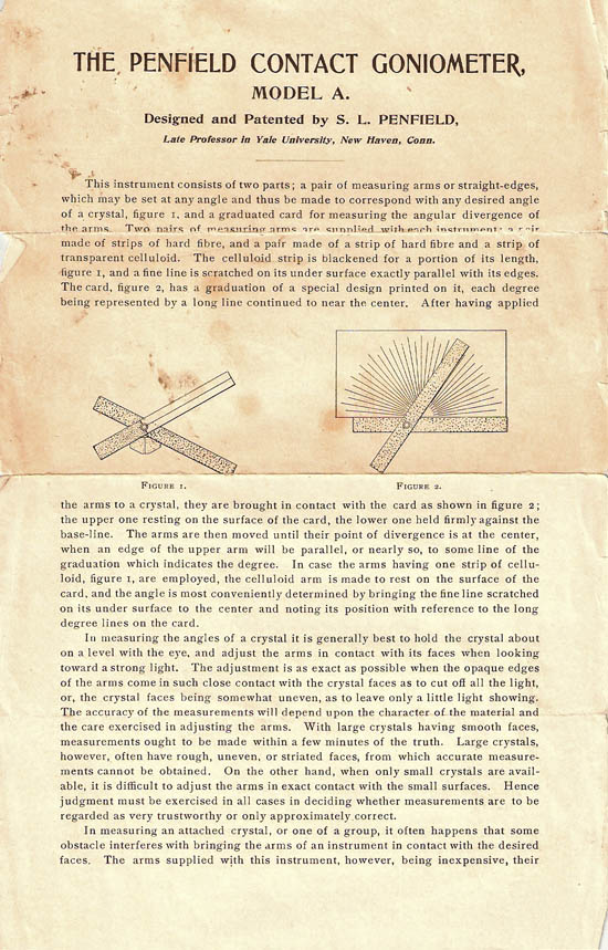 Contact goniometer with separate limbs, S.L. Penfield, New Haven, Conn., U.S.A.